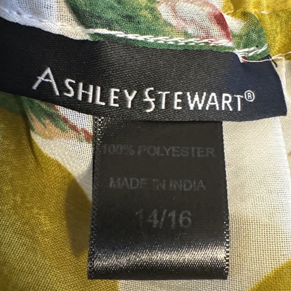 Ashley Stewart Sheer Lemon Print Off Shoulder Blouse Top 14/16 Plus Flowy Sleeve - Picture 9 of 10